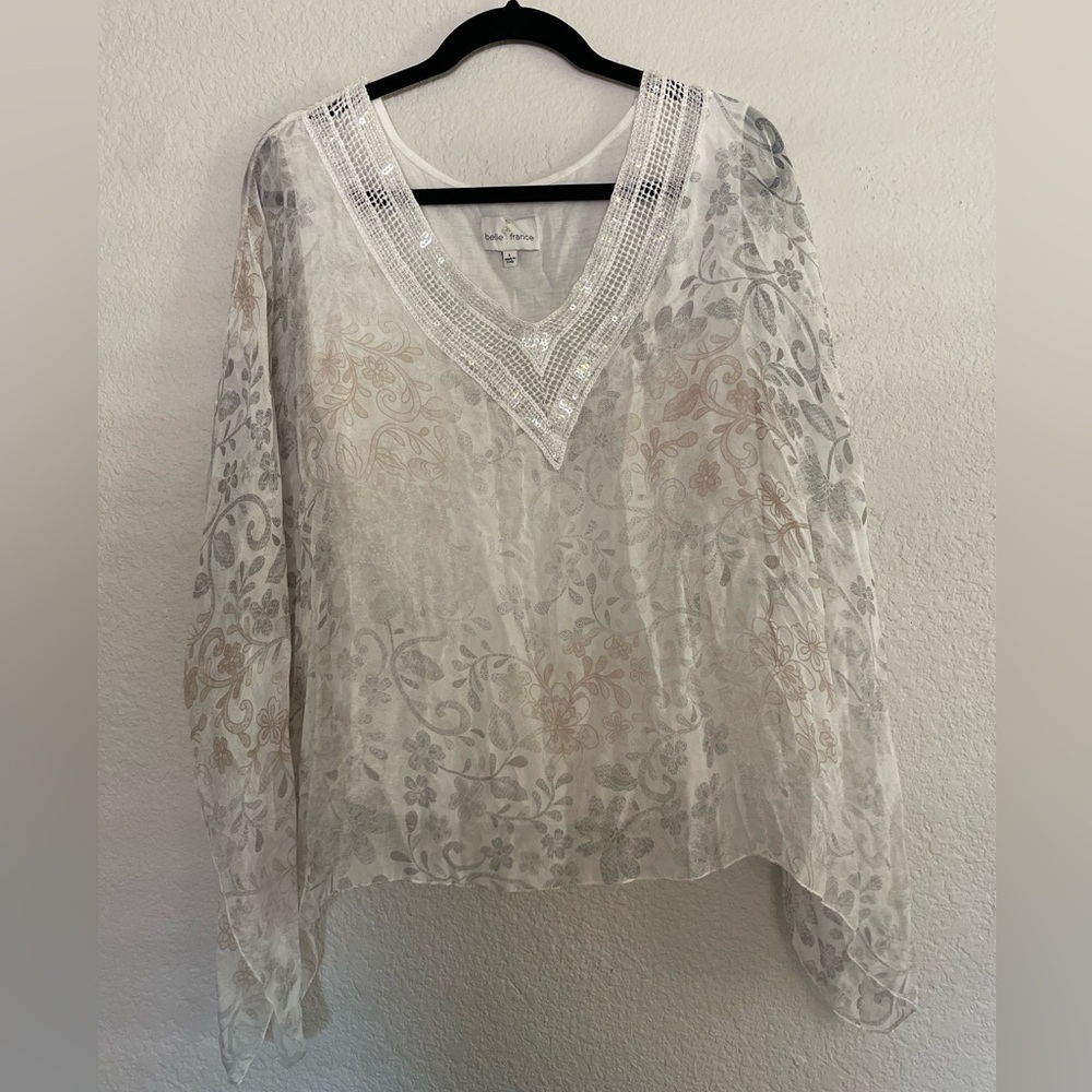 Belle France 100% Silk Floral Blouse